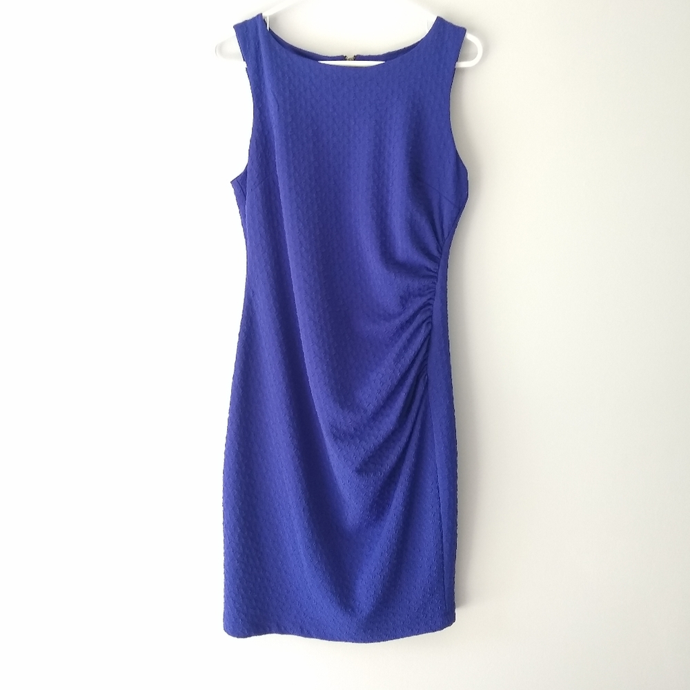 Bisou Bisou Sleeveless Sheath Dress Knit Texture Lined Indigo Blue Size 10